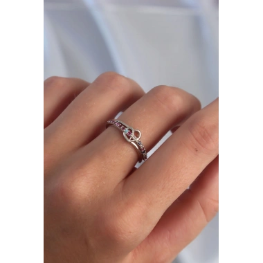 Pirinç Gümüş Renk Renkli Zirkon Taşlı Ayarlamalı Yüzük