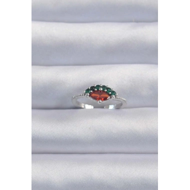 Pirinç Gümüş Renk Renkli Zirkon Taşlı Ayarlanabilir Karpuz Model Yüzük