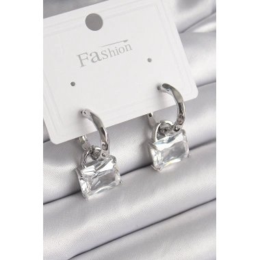 Pirinç Gümüş Renk Sallantı Zirkon Taşlı Çanta Model Kadın Küpe