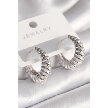 Pirinç Gümüş Renk Sarmal Halka Model Kadın Küpe