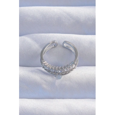 Pirinç Gümüş Renk Sedefli Zirkon Taşlı Su Yolu Model 2li Görünüm Ayarlanabilir Yüzük