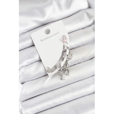 Pirinç Gümüş Renk Set Küpe