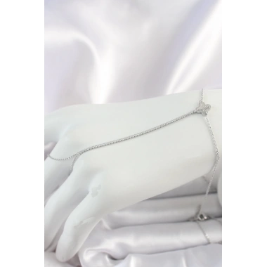 Pirinç Gümüş Renk Su Yolu Zirkon Taşlı İşlemeli Yonca Model Kadın Şahmeran