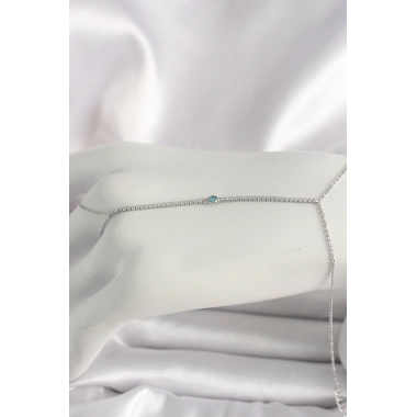 Pirinç Gümüş Renk Su Yolu Zirkon Taşlı Mavi Taş Detaylı Kadın Şahmeran