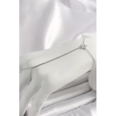 Pirinç Gümüş Renk Su Yolu Zirkon Taşlı Yıldız Model Kadın Şahmeran