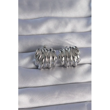 Pirinç Gümüş Renk Tırtıklı Bombe Model Küpe