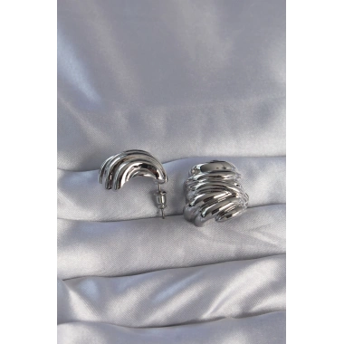 Pirinç Gümüş Renk Tırtıklı Bombe Model Küpe