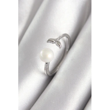 Pirinç Gümüş Renk Top İnci Figür Balık Kuyruğu Model Kadın Yüzük