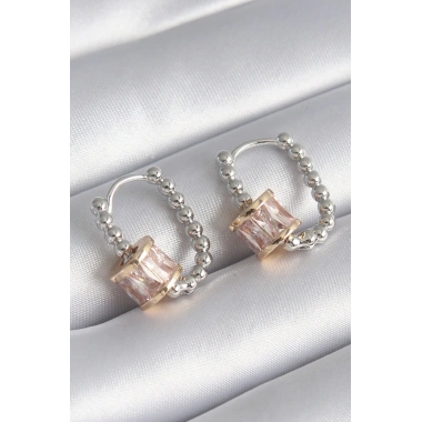 Pirinç Gümüş Renk Top Model Gold Renk Zirkon Taşlı Kadın Küpe