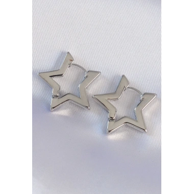 Pirinç Gümüş Renk Yıldız Küpe