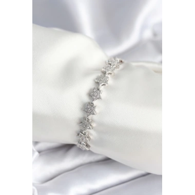 Pirinç Gümüş Renk Yıldız Model Kadın Bileklik