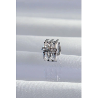 Pirinç Gümüş Renk Yonca Earcuff Küpe