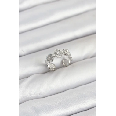 Pirinç Gümüş Renk Yonca Model Kadın Yüzük