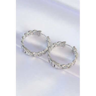 Pirinç Gümüş Renk Zincir Model Halka Küpe