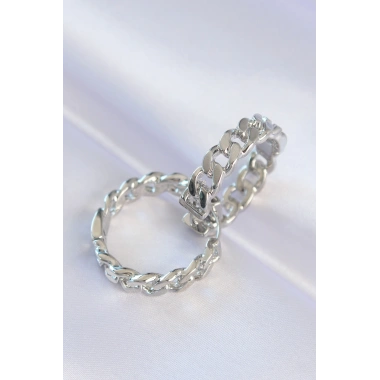 Pirinç Gümüş Renk Zincir Model Halka Küpe