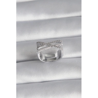 Pirinç Gümüş Renk Zirkon Taş Detay Kadın Yüzük