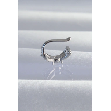 Pirinç Gümüş Renk Zirkon Taş Kaplama Earcuff Küpe