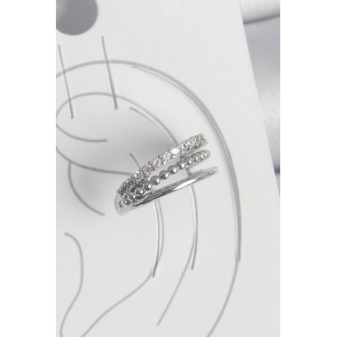 Pirinç Gümüş Renk Zirkon Taşlı 3Lü Sıralı Model Kadın Kıkırdak Küpe