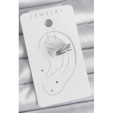 Pirinç Gümüş Renk Zirkon Taşlı 3Lü Sıralı Model Kadın Kıkırdak Küpe