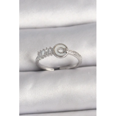 Pirinç Gümüş Renk Zirkon Taşlı Ayarlanabilir Kadın Yüzük