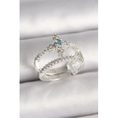 Pirinç Gümüş Renk Zirkon Taşlı Ayarlanabilir Model Kadın Yüzük