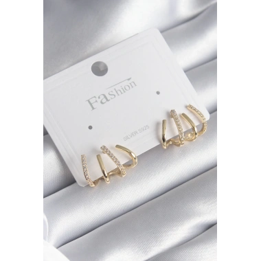 Pirinç Gümüş Renk Zirkon Taşlı Çatal Model Kadın Küpe