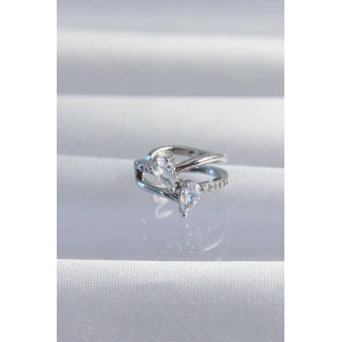 Pirinç Gümüş Renk Zirkon Taşlı Damla Earcuff Küpe