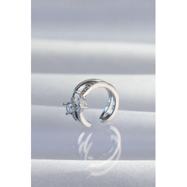 Pirinç Gümüş Renk Zirkon Taşlı Damla Earcuff Küpe