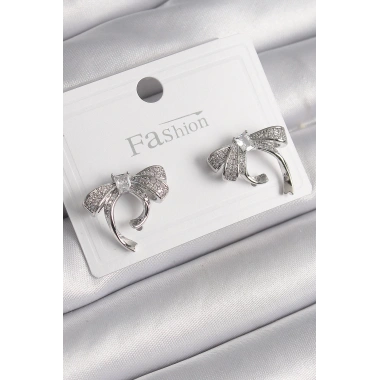 Pirinç Gümüş Renk Zirkon Taşlı Fiyonk Model Kadın Küpe