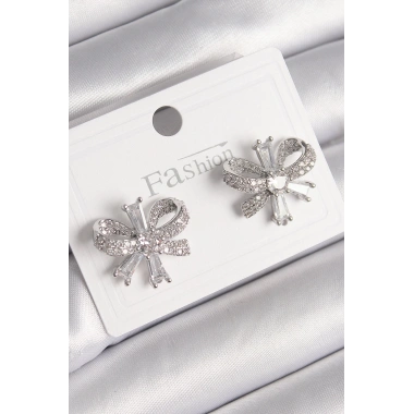 Pirinç Gümüş Renk Zirkon Taşlı Fiyonk Model Kadın Küpe