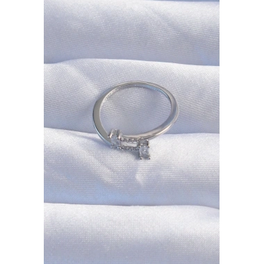 Pirinç Gümüş Renk Zirkon Taşlı Geometrik Ayarlanabilir Yüzük