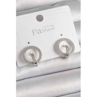Pirinç Gümüş Renk Zirkon Taşlı Halka Model Kadın Küpe