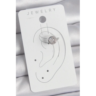 Pirinç Gümüş Renk Zirkon Taşlı Kadın Kıkırdak Model Küpe