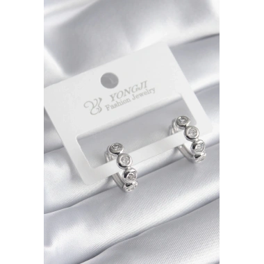 Pirinç Gümüş Renk Zirkon Taşlı Kadın Küpe