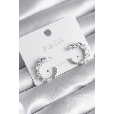 Pirinç Gümüş Renk Zirkon Taşlı Kadın Küpe