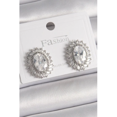 Pirinç Gümüş Renk Zirkon Taşlı Kadın Küpe