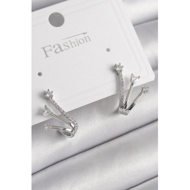 Pirinç Gümüş Renk Zirkon Taşlı Kadın Küpe