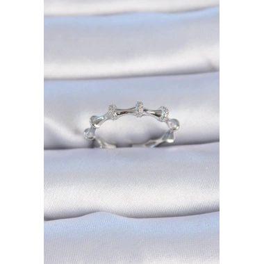 Pirinç Gümüş Renk Zirkon Taşlı Kadın Yüzük