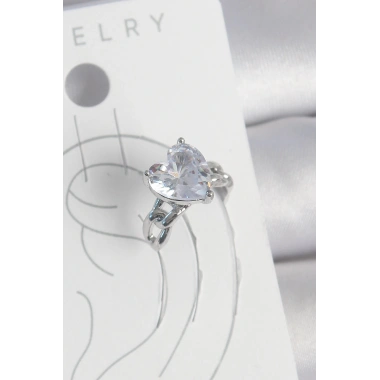 Pirinç Gümüş Renk Zirkon Taşlı Kalp Model Kadın Kıkırdak Küpe