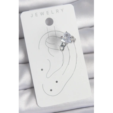 Pirinç Gümüş Renk Zirkon Taşlı Kalp Model Kadın Kıkırdak Küpe