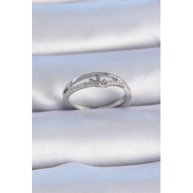 Pirinç Gümüş Renk Zirkon Taşlı Kalp Model Kadın Yüzük