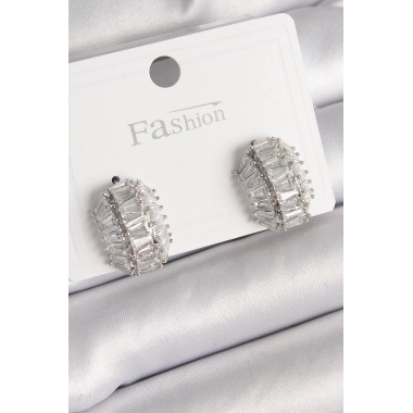 Pirinç Gümüş Renk Zirkon Taşlı Kaplumbağa Kabuğu Model Kadın Küpe