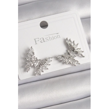 Pirinç Gümüş Renk Zirkon Taşlı Kelebek Model Kadın Küpe