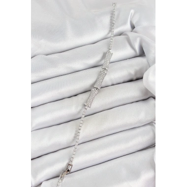 Pirinç Gümüş Renk Zirkon Taşlı Kemik Model Kadın Bileklik