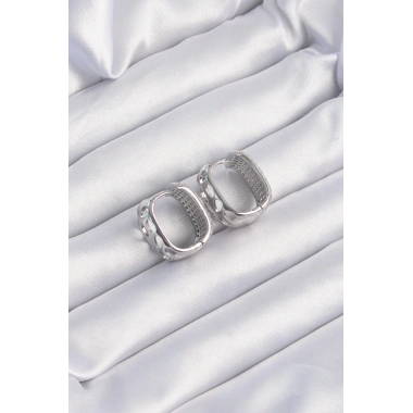 Pirinç Gümüş Renk Zirkon Taşlı Minimal Halka Küpe