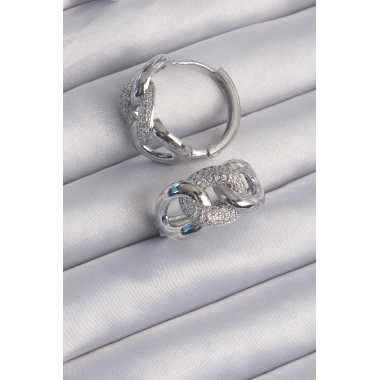 Pirinç Gümüş Renk Zirkon Taşlı Samanyolu Küpe