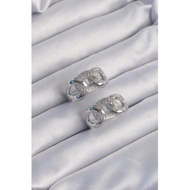 Pirinç Gümüş Renk Zirkon Taşlı Samanyolu Küpe