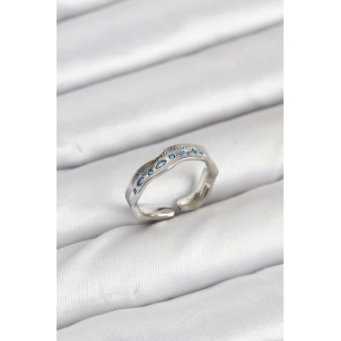 Pirinç Gümüş Renk Zirkon Taşlı Vintage Kadın Yüzük