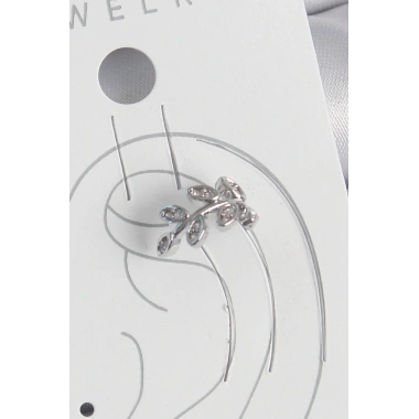 Pirinç Gümüş Renk Zirkon Taşlı Yaprak Model Kıkırdak Kadın Küpe