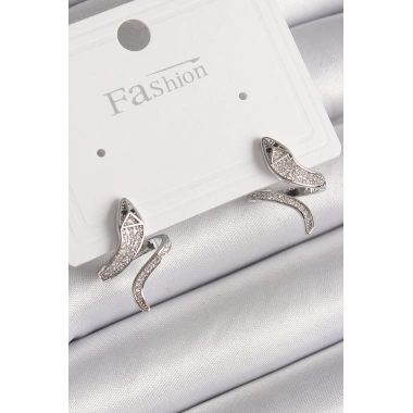 Pirinç Gümüş Renk Zirkon Taşlı Yılan Model Kadın Küpe